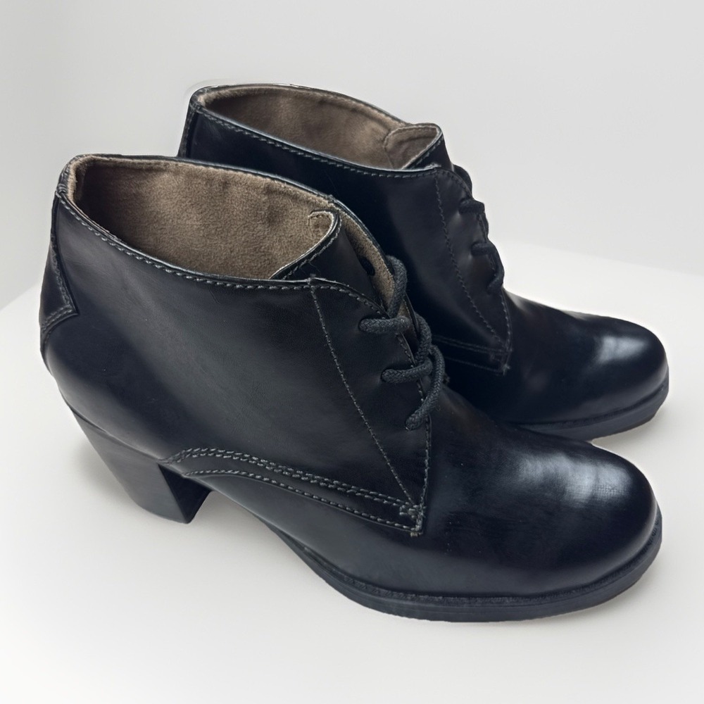 Natural Soul by Naturalizer Cesta Black Lace Up Ankle Boots Block Heel Women 9.5